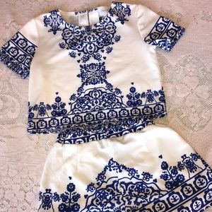 White & Navy Shirt & Short Set